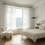 Hopsack Pure White Striped Cotton Sheer Curtains - Detail View 4 | JOYDRAPE Bespoke Luxury