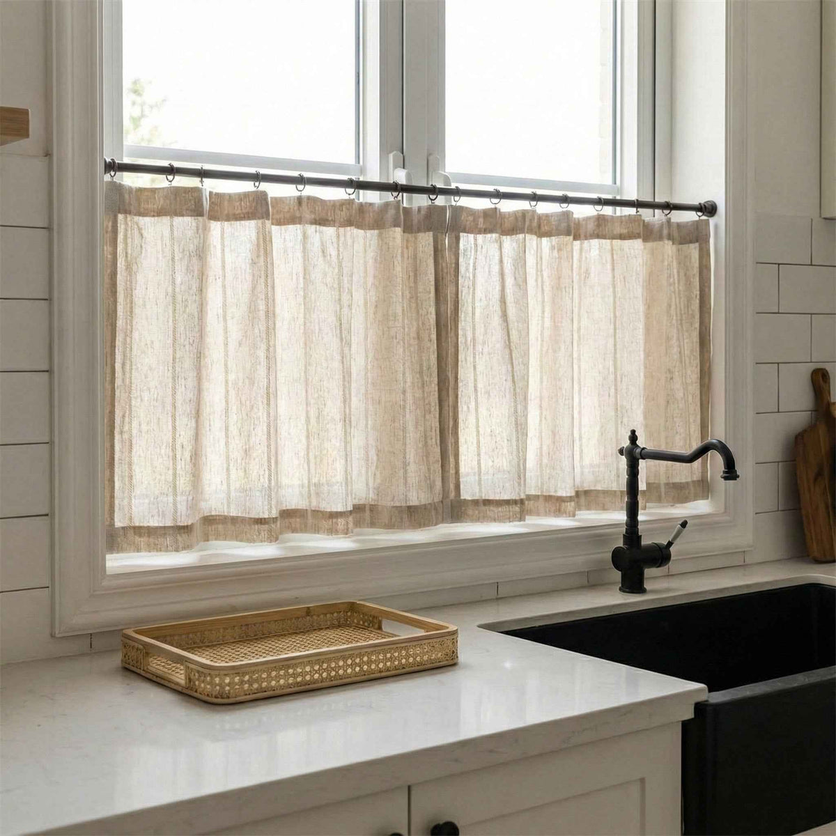 C-Query Light-Filtering Linen Textured Cafe Curtains