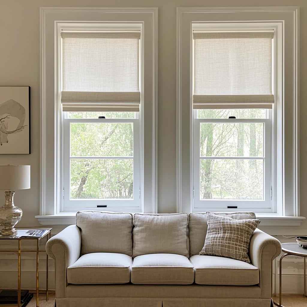 Custom Linen Roman Shades Cord Lift - Main View | JOYDRAPE Bespoke Luxury