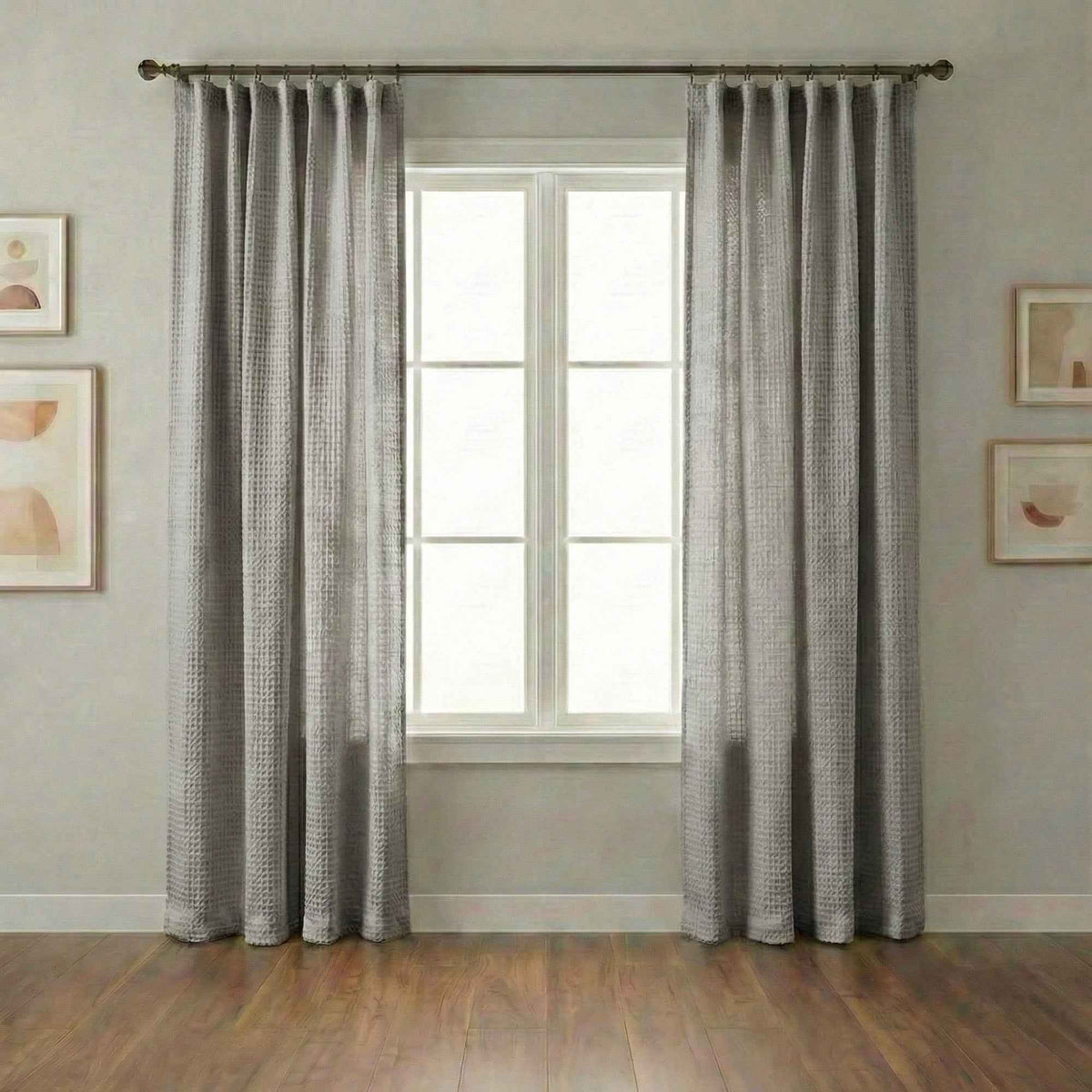 Wheat Heavyweight waffle textured linen blend curtains