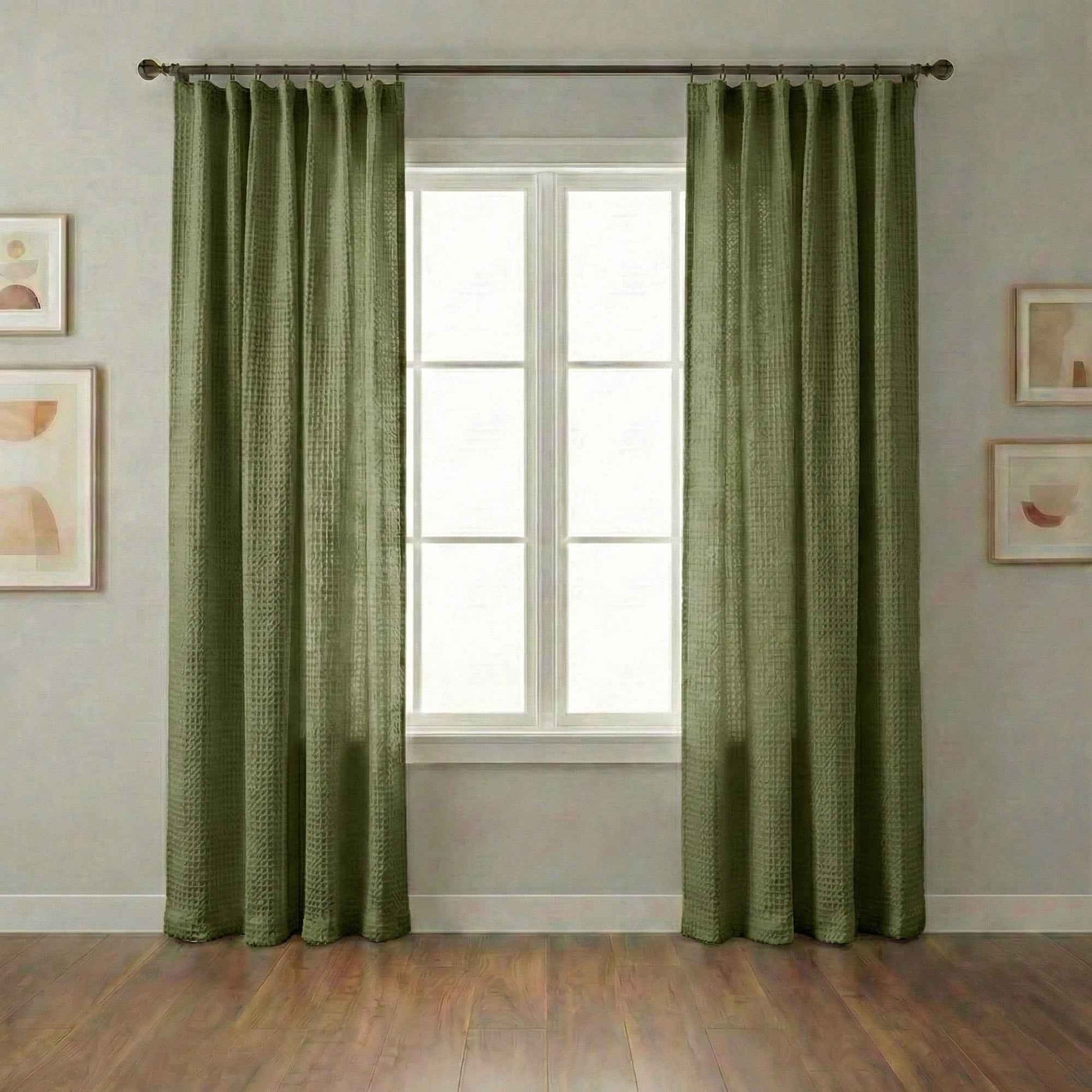 Wheat Heavyweight waffle textured linen blend curtains
