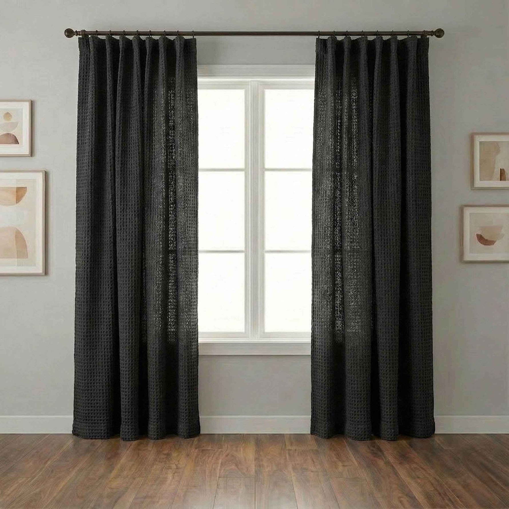 Wheat Heavyweight waffle textured linen blend curtains