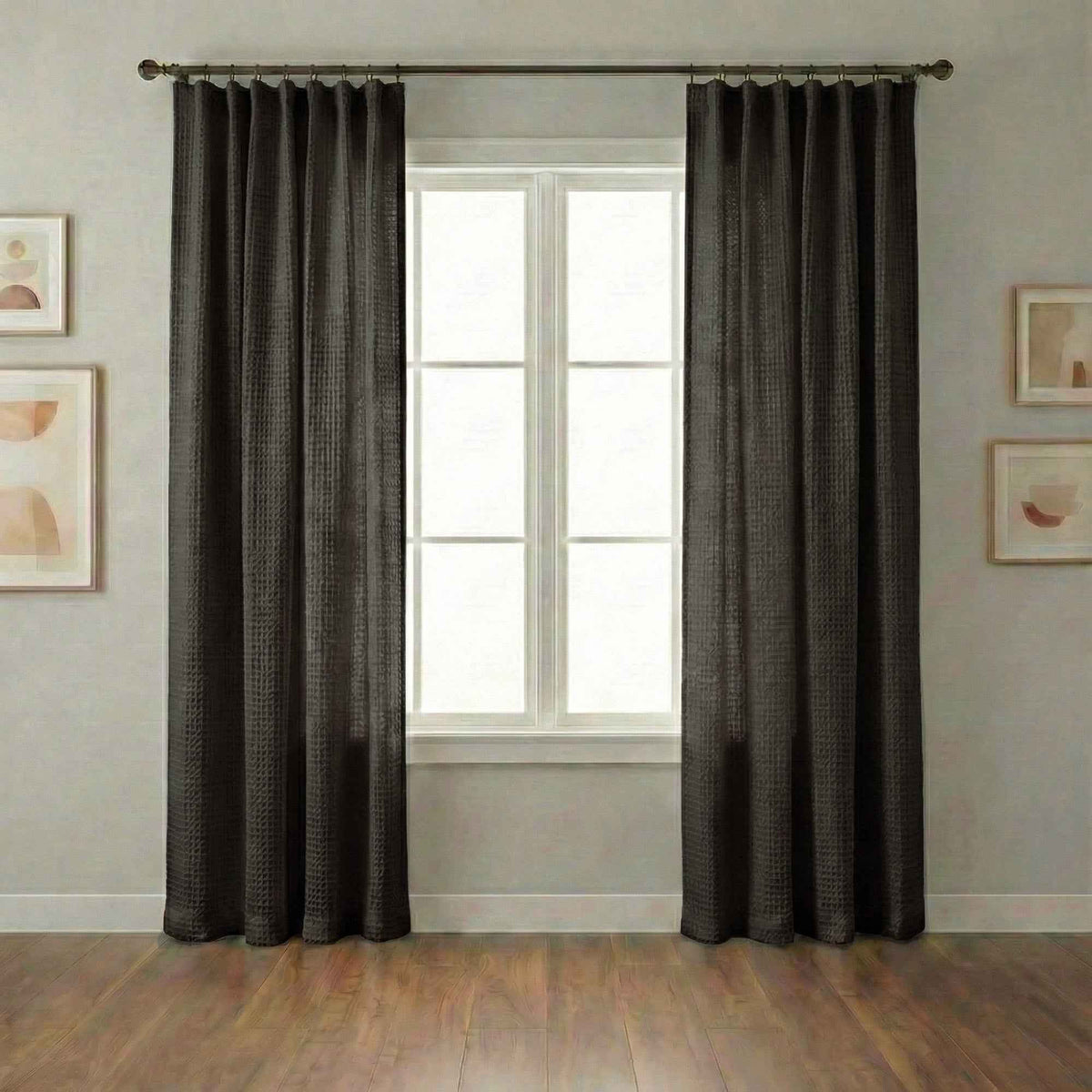 Wheat Heavyweight waffle textured linen blend curtains
