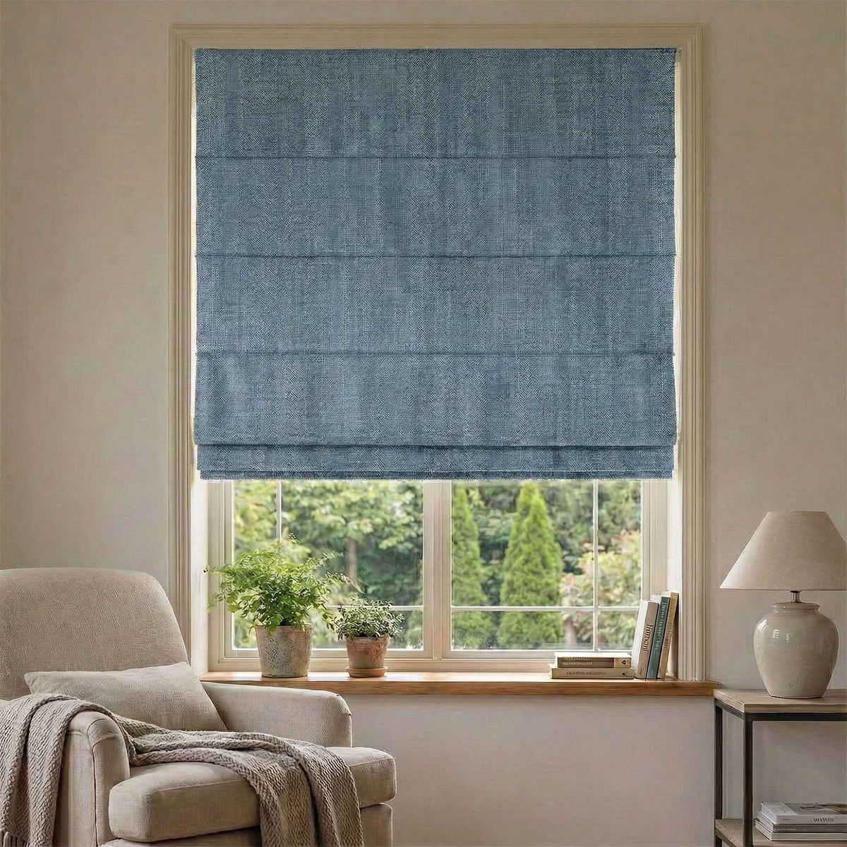 L-Lfluffy Cordless 100% Blackout Faux Linen Roman Shades - Detail View 10 | JOYDRAPE Bespoke Luxury