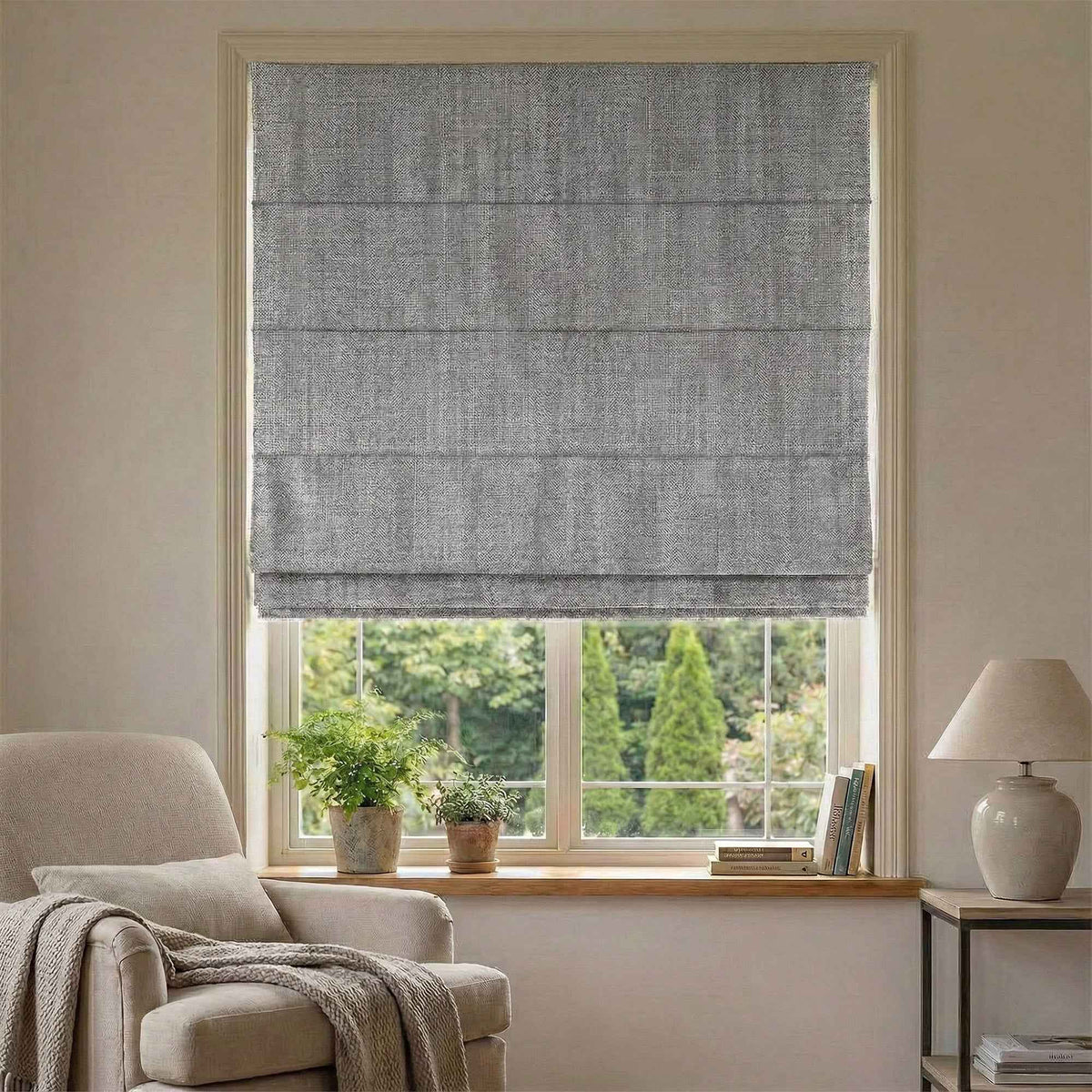 L-Lfluffy Cordless 100% Blackout Faux Linen Roman Shades - Detail View 11 | JOYDRAPE Bespoke Luxury