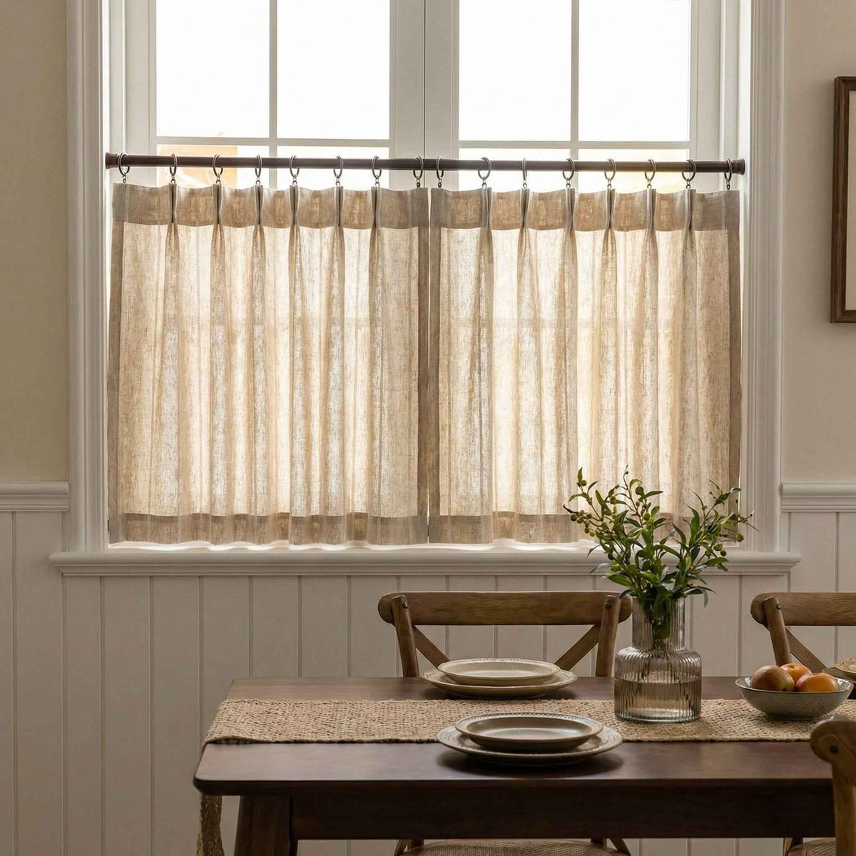 C-Query Light-Filtering Linen Textured Cafe Curtains