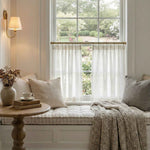 C-Hopsack White Sheer Vertical Stripe Cafe Curtains