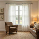 Line white plush-feel semi-sheer curtains