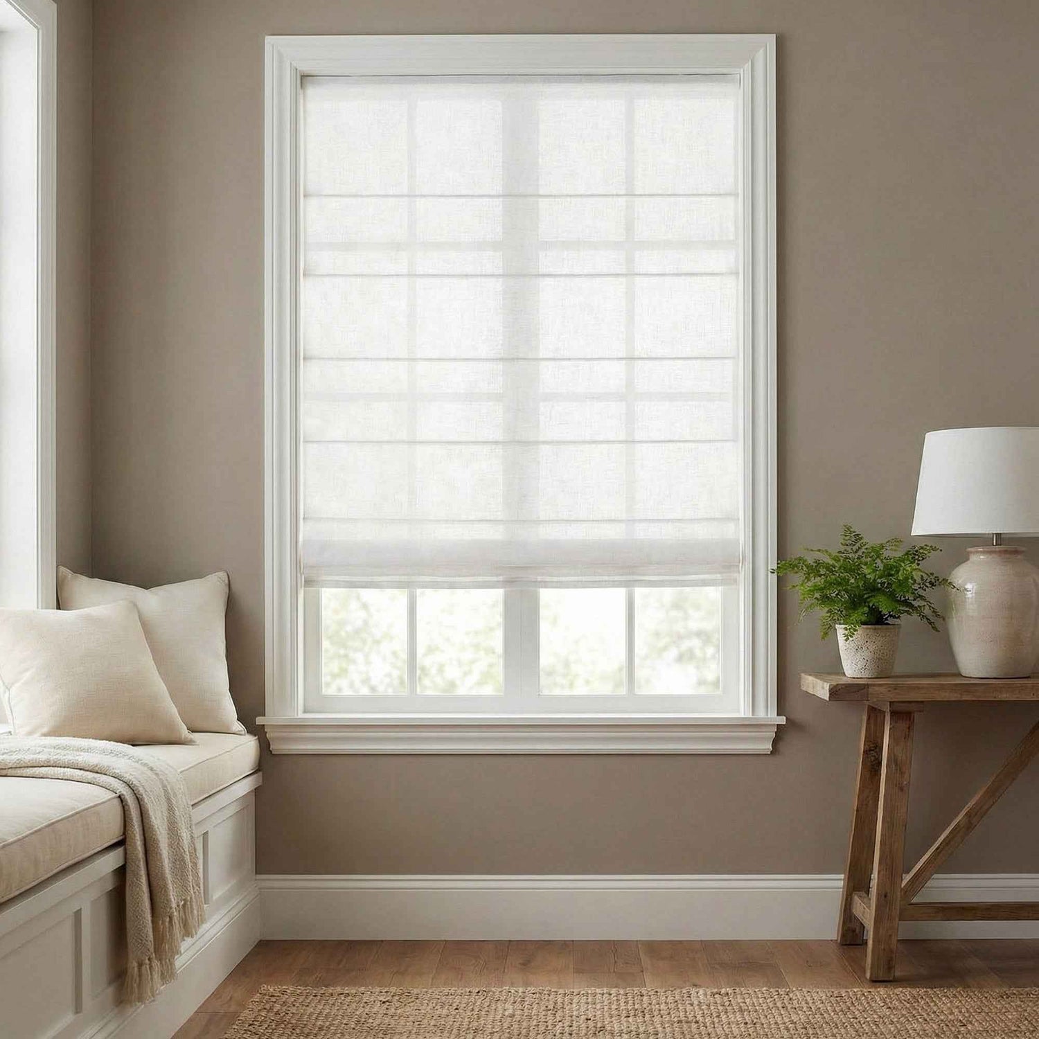 L-Thorne Cordless Light Filtering Faux Linen Roman Shades - Main View | JOYDRAPE Bespoke Luxury