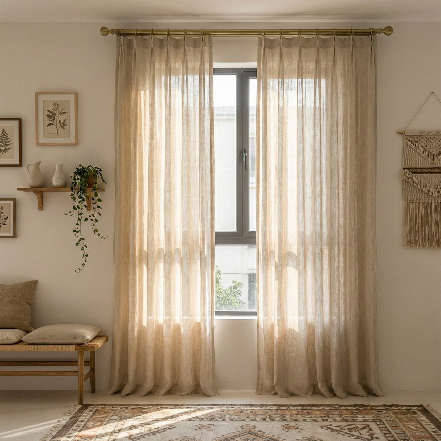 Query Natural Linen Textured Curtains with Vertical Stripes