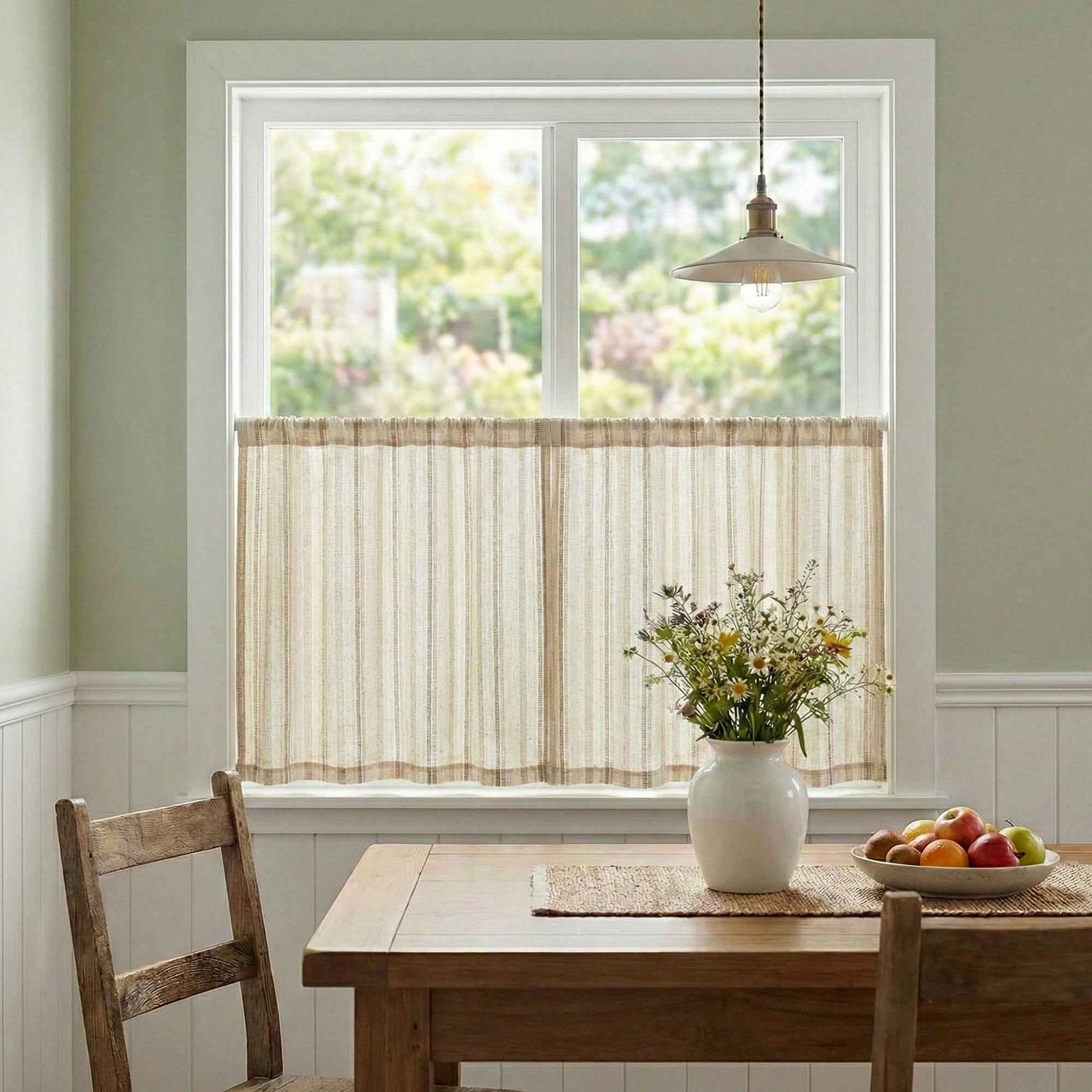 C-Stripe Dual-hue vertical textured cafe curtains