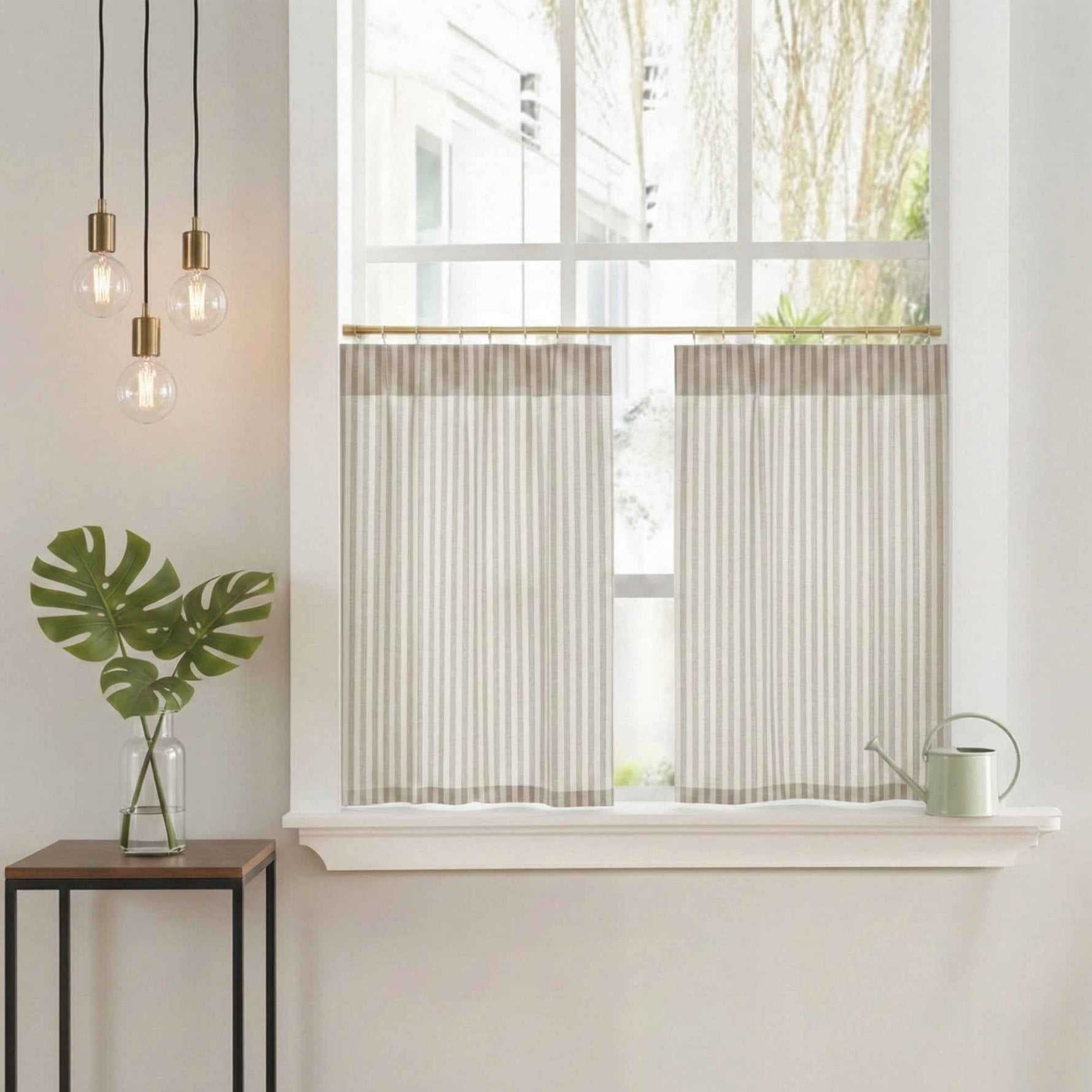 C-Uniform Vertical Striped Semi-Sheer Cafe Curtains