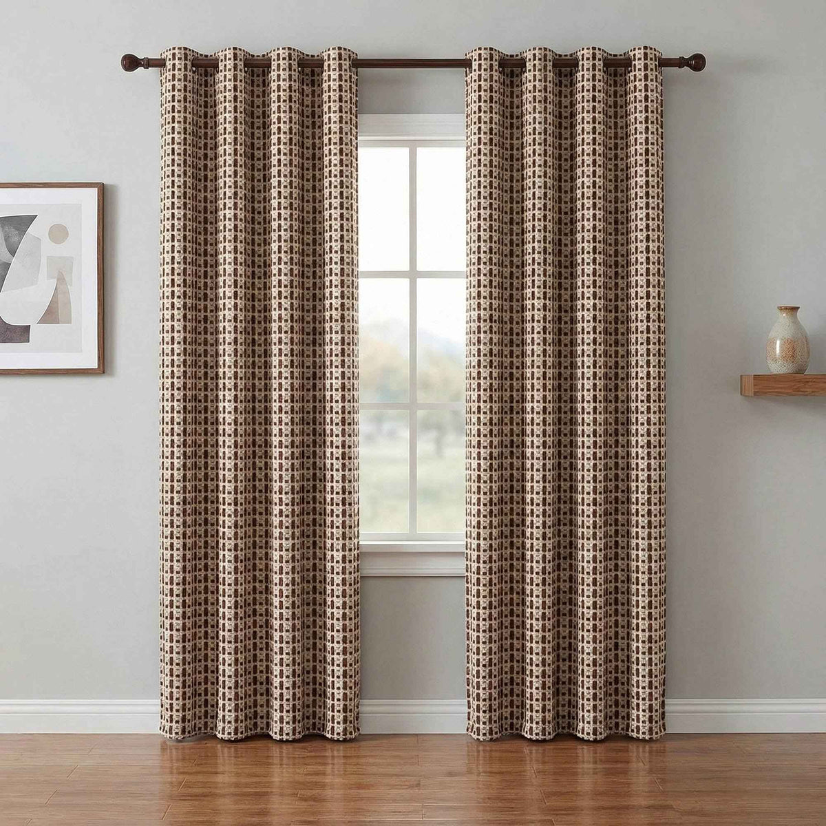 Checkered Linen Color-Blocked Waffle Chenille Curtains
