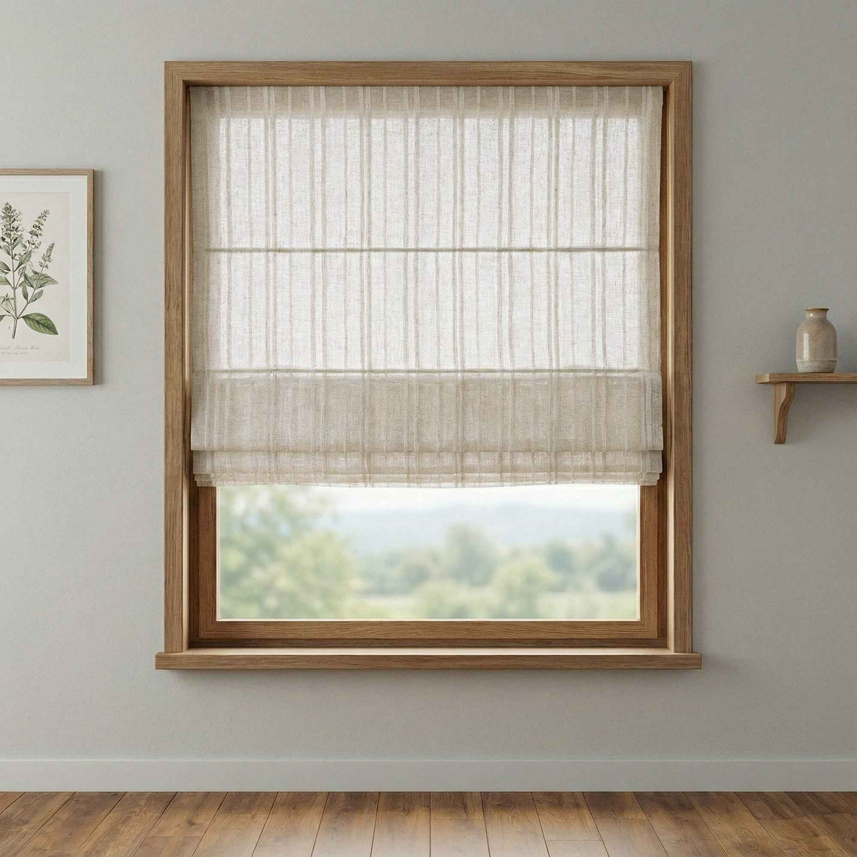 L-Linetrie Cordless Striped Sheer Linen Roman Shades - Detail View 10 | JOYDRAPE Bespoke Luxury