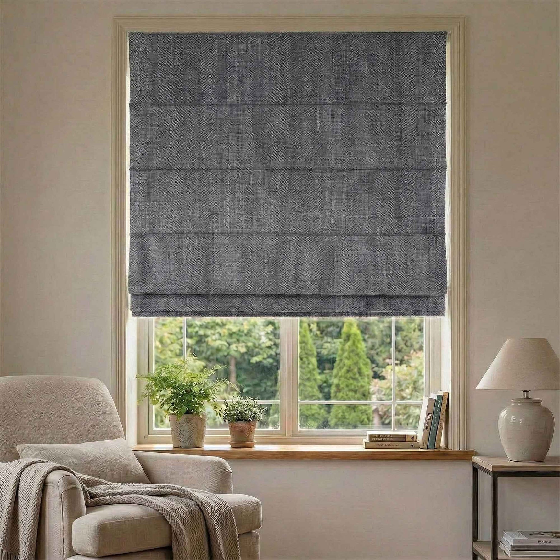 L-Lfluffy Cordless 100% Blackout Faux Linen Roman Shades - Detail View 12 | JOYDRAPE Bespoke Luxury