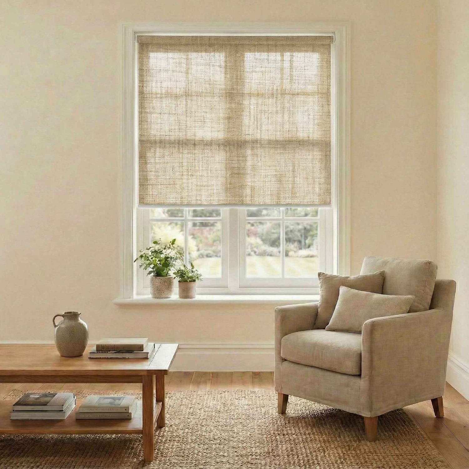 J-Volos Cordless Faux Linen Light Filtering Roller Shades