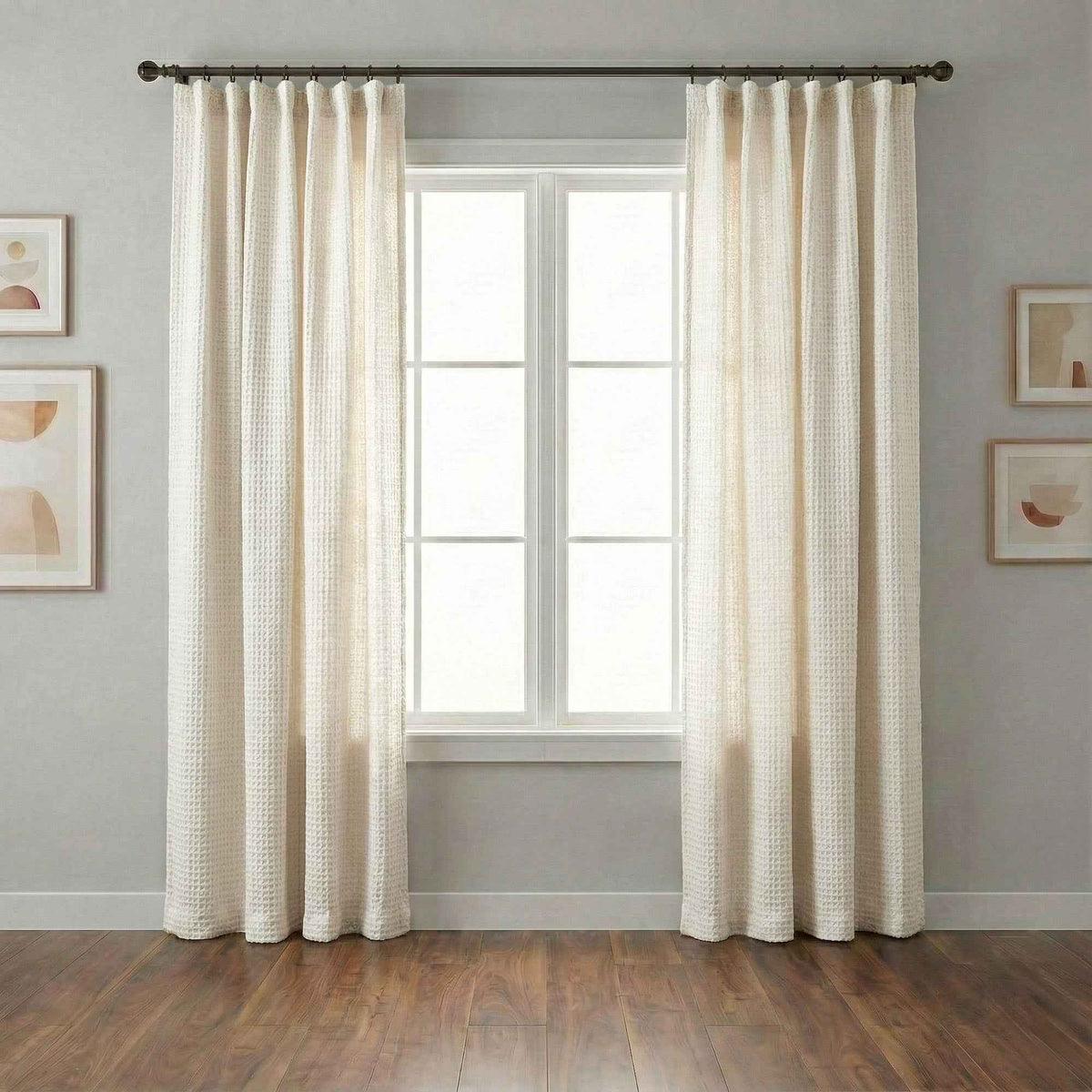 Wheat Heavyweight waffle textured linen blend curtains