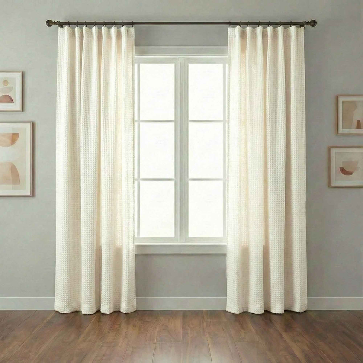 Wheat Heavyweight waffle textured linen blend curtains