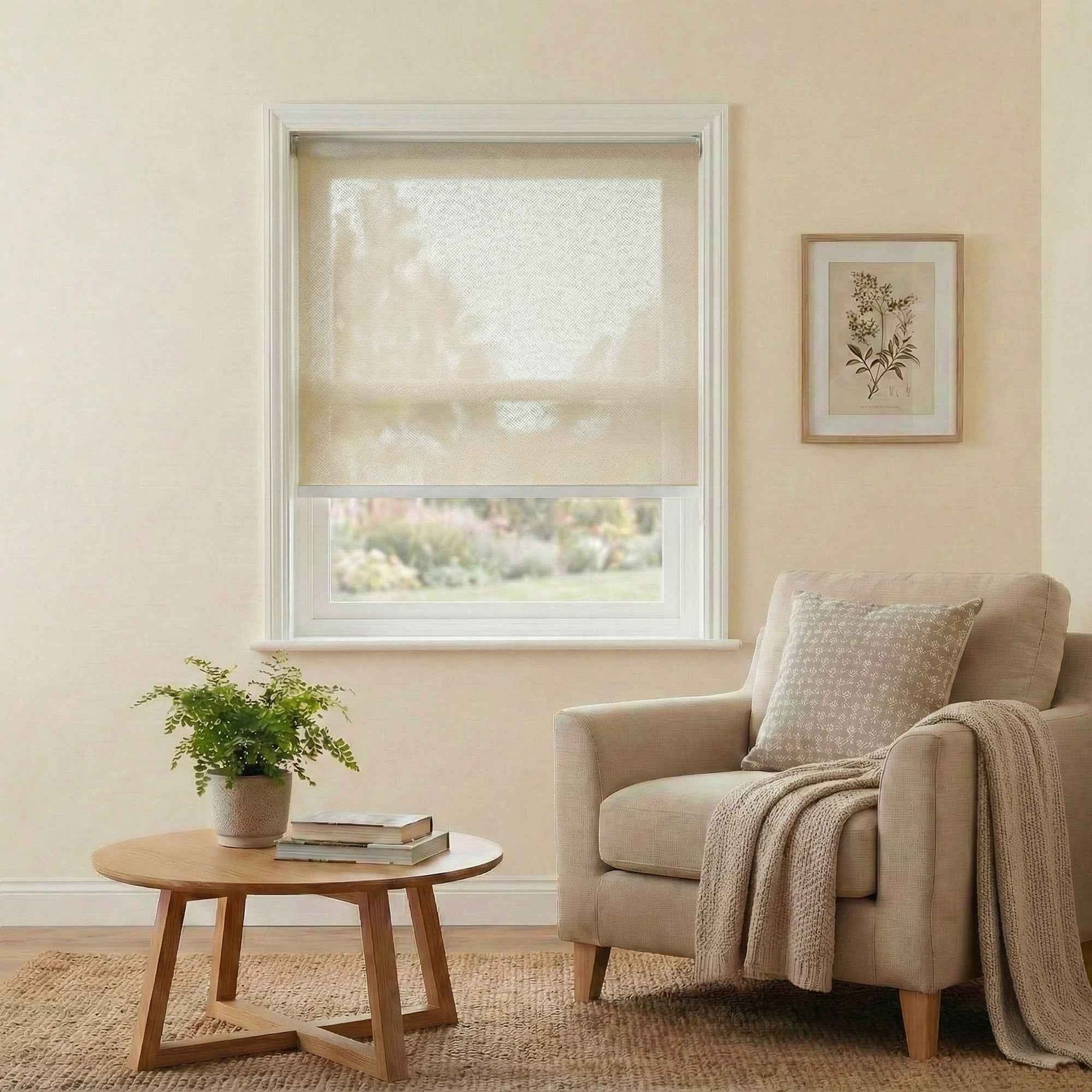 J-sunshine Cordless White Light Filtering Roller Shades