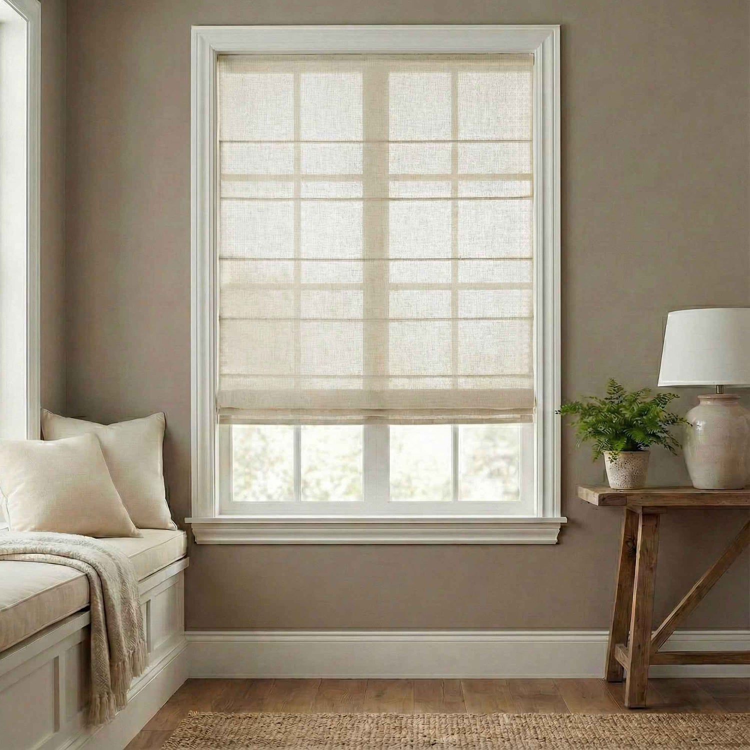 L-Thorne Cordless Light Filtering Faux Linen Roman Shades - Detail View 1 | JOYDRAPE Bespoke Luxury