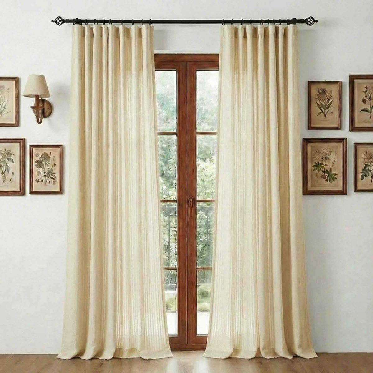 Chenilles Beige Striped Linen Curtains