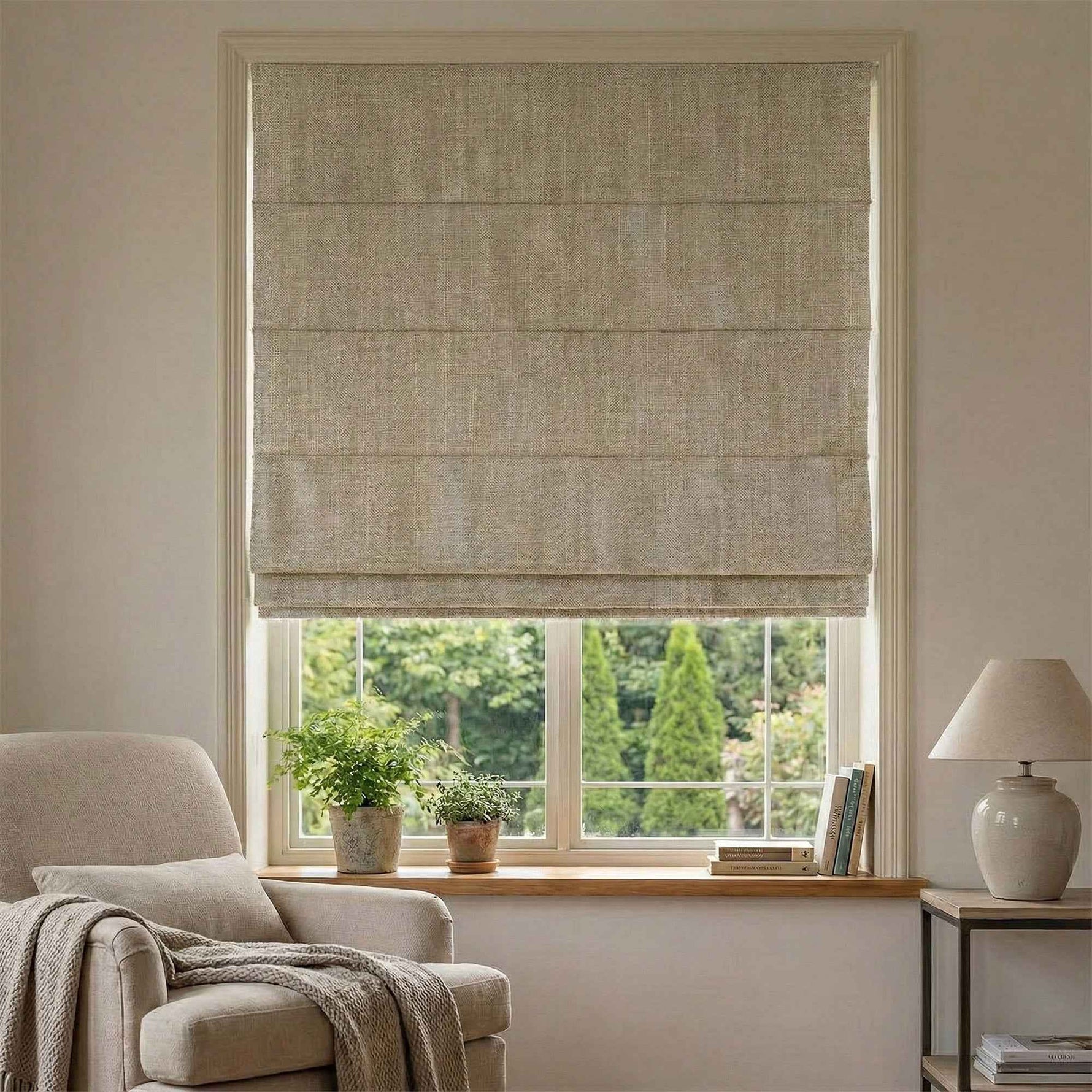 L-Lfluffy Cordless 100% Blackout Faux Linen Roman Shades - Detail View 9 | JOYDRAPE Bespoke Luxury