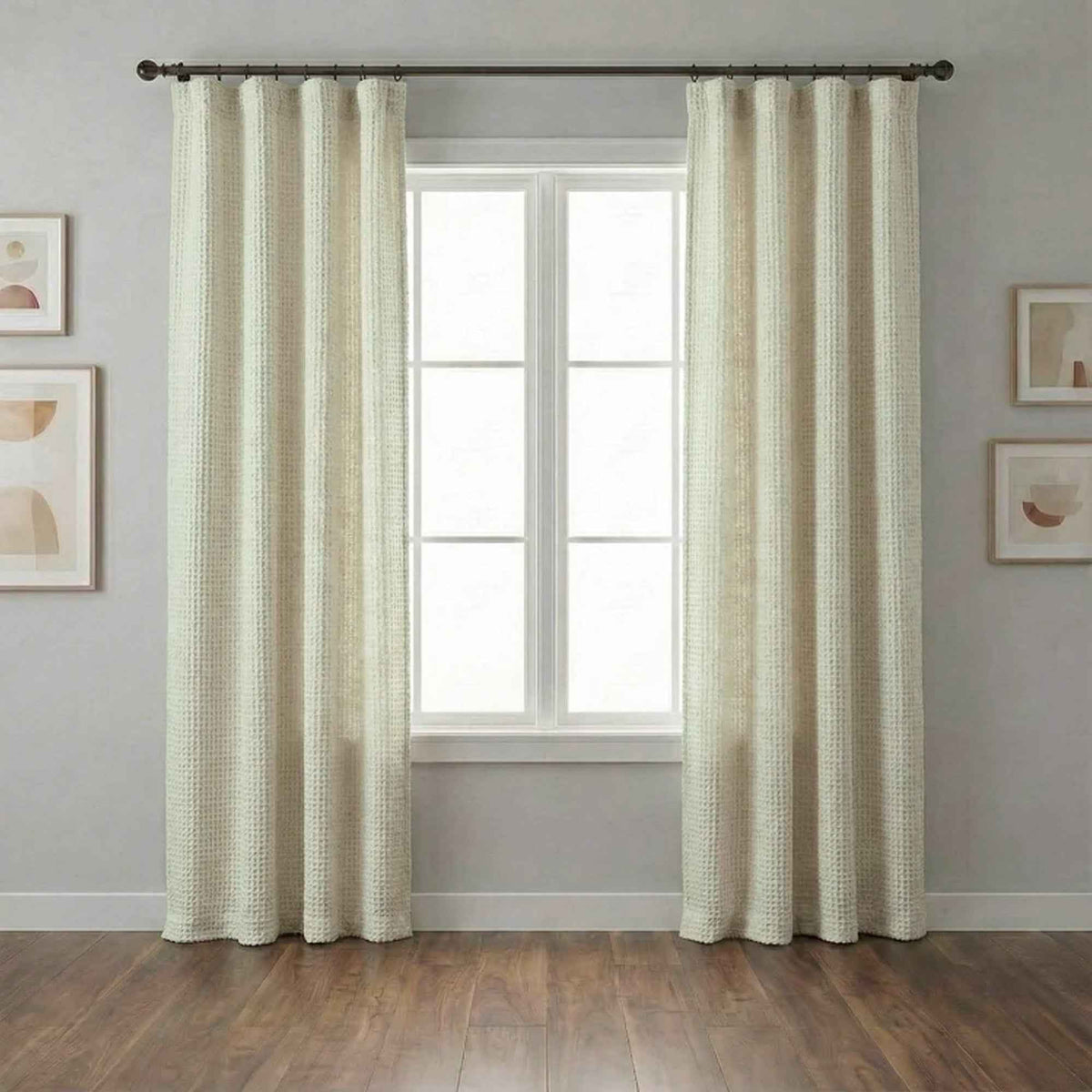 Wheat Heavyweight waffle textured linen blend curtains
