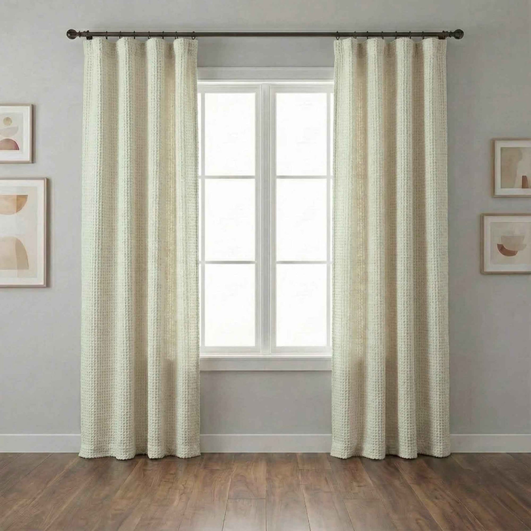 Wheat Heavyweight waffle textured linen blend curtains