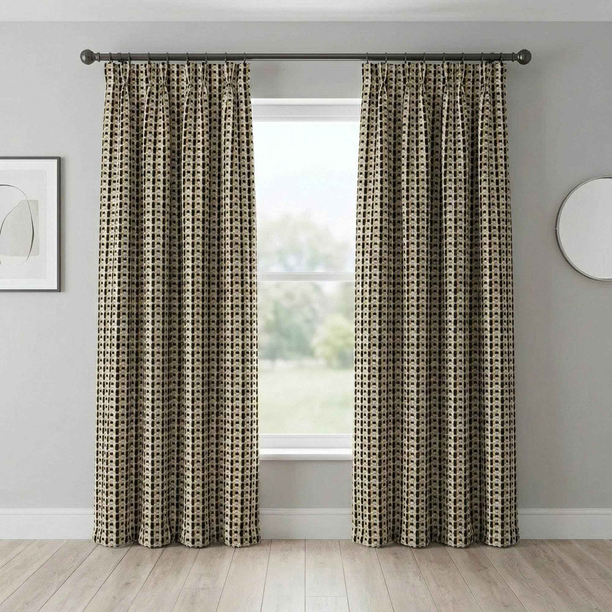 Checkered Linen Color-Blocked Waffle Chenille Curtains