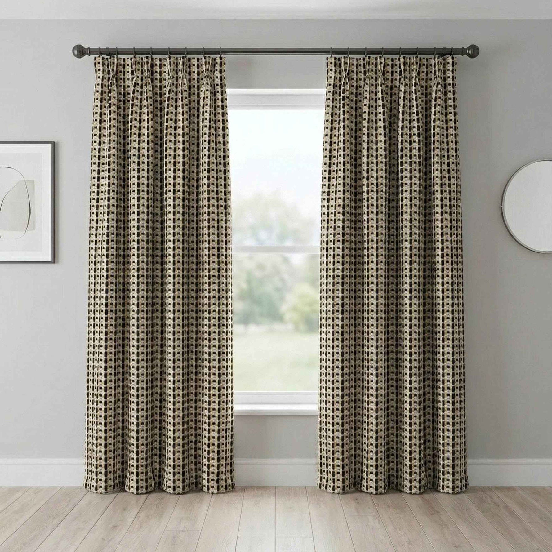 Checkered Linen Color-Blocked Waffle Chenille Curtains