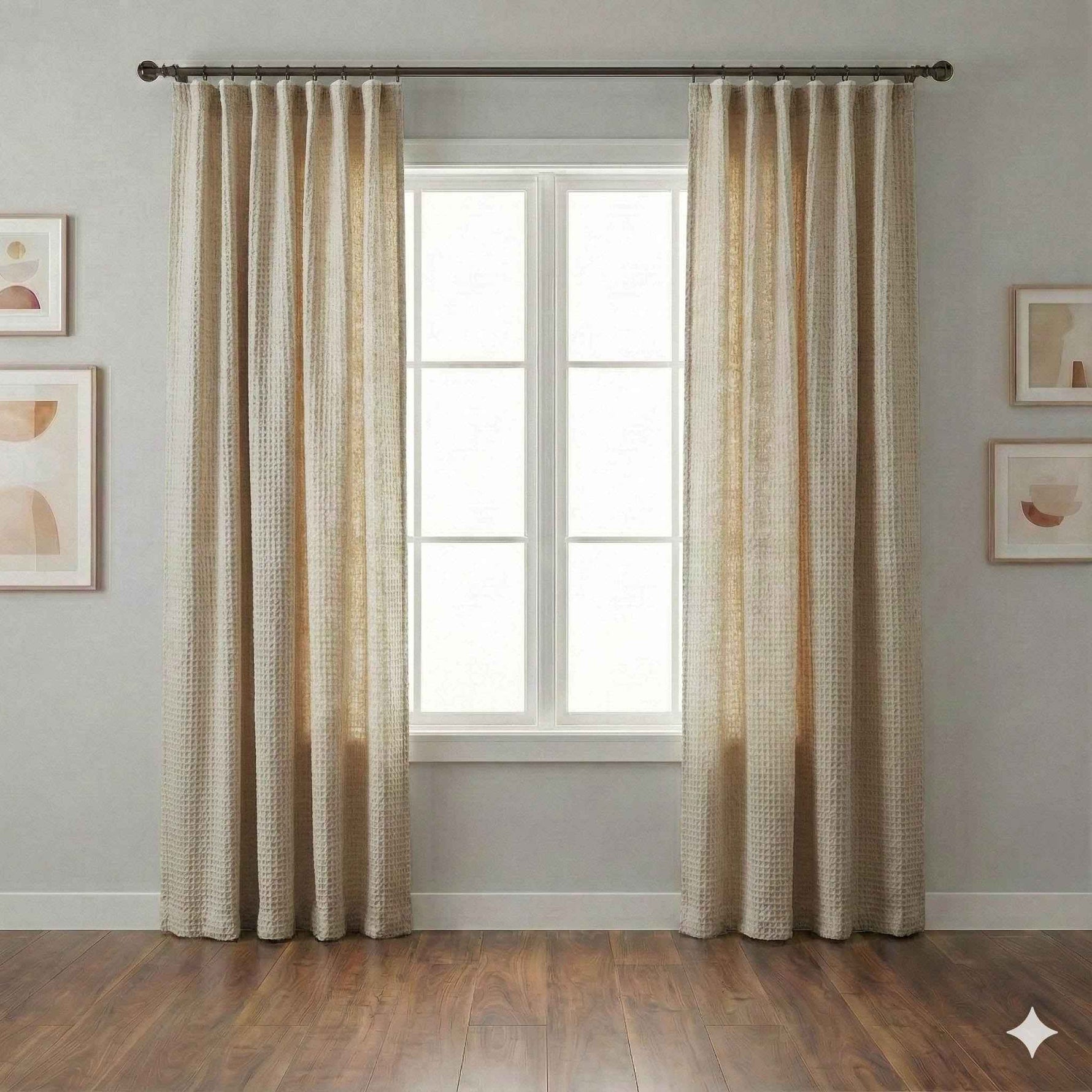 Wheat Heavyweight waffle textured linen blend curtains
