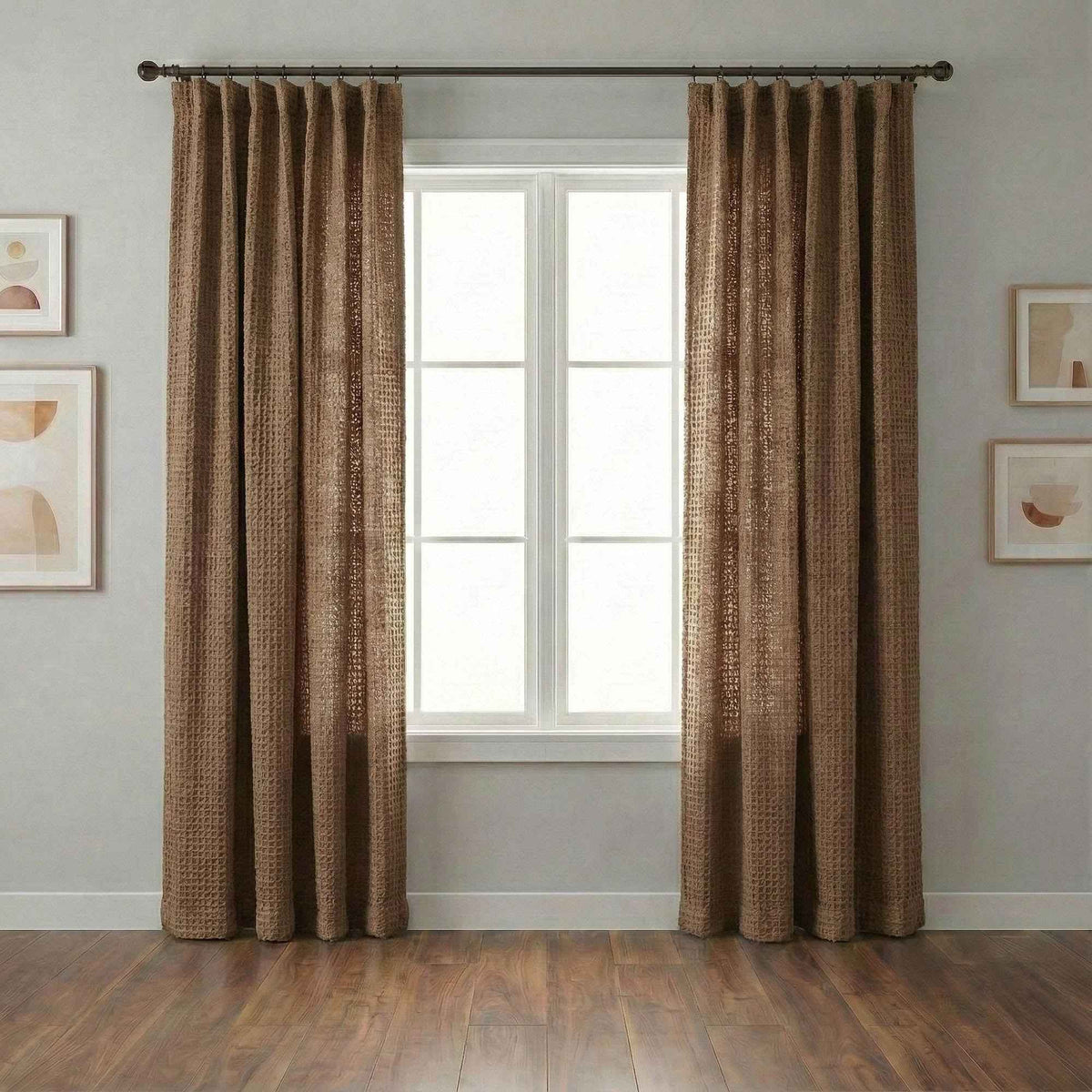 Wheat Heavyweight waffle textured linen blend curtains