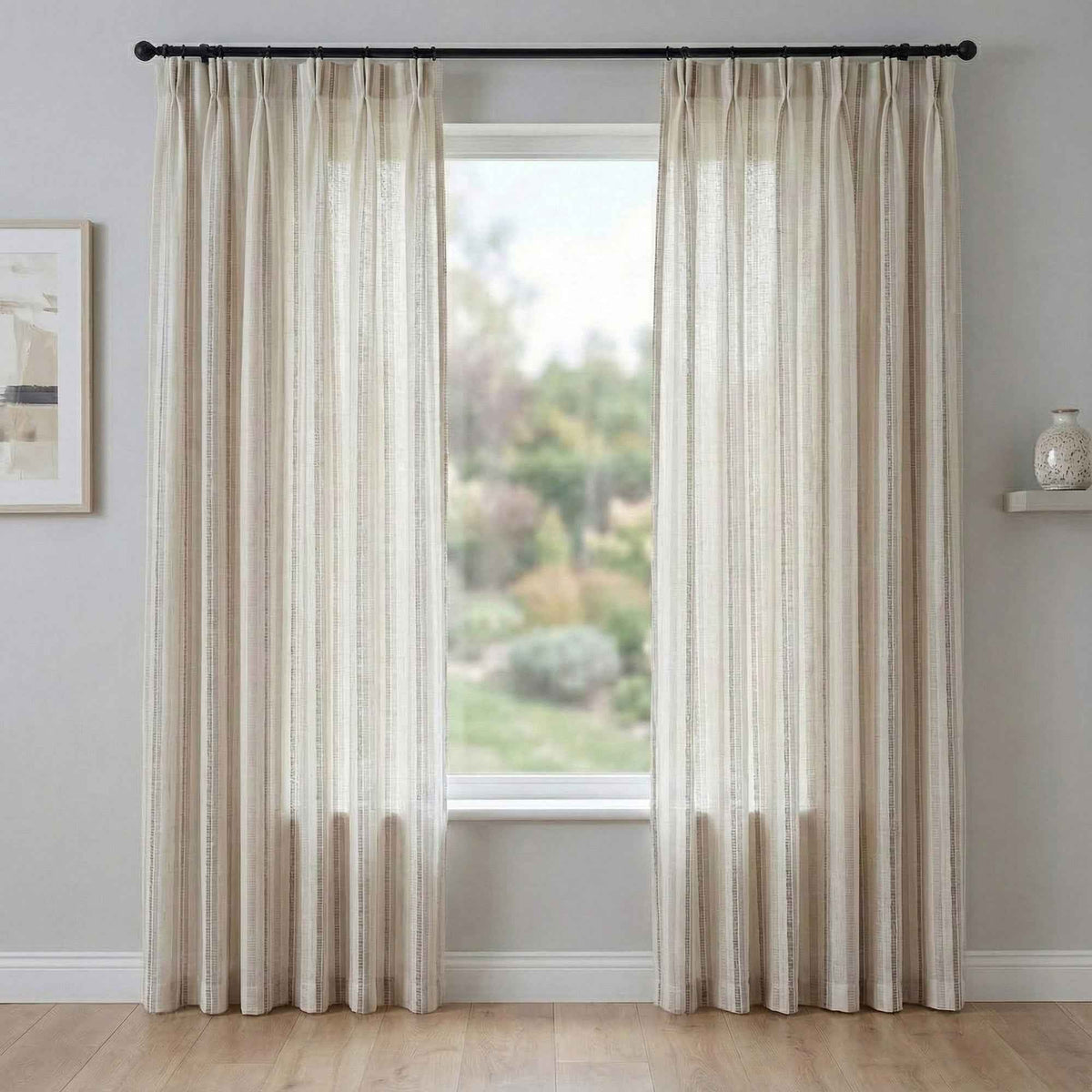 stripe Two-Tone Vertical Striped Linen Blend Curtains