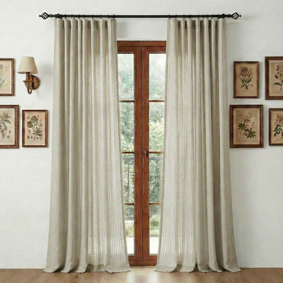 Chenilles Beige Striped Linen Curtains