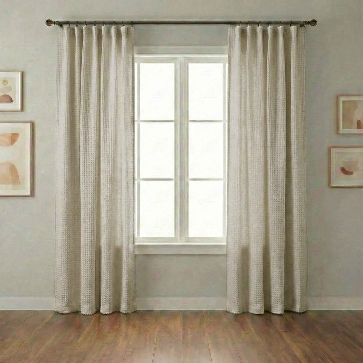 Wheat Heavyweight waffle textured linen blend curtains
