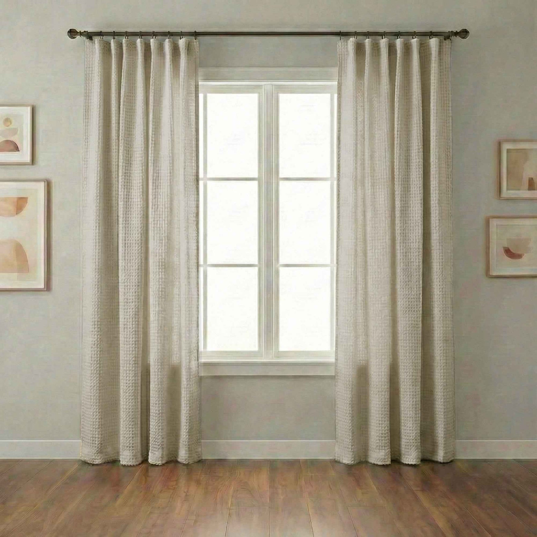 Wheat Heavyweight waffle textured linen blend curtains