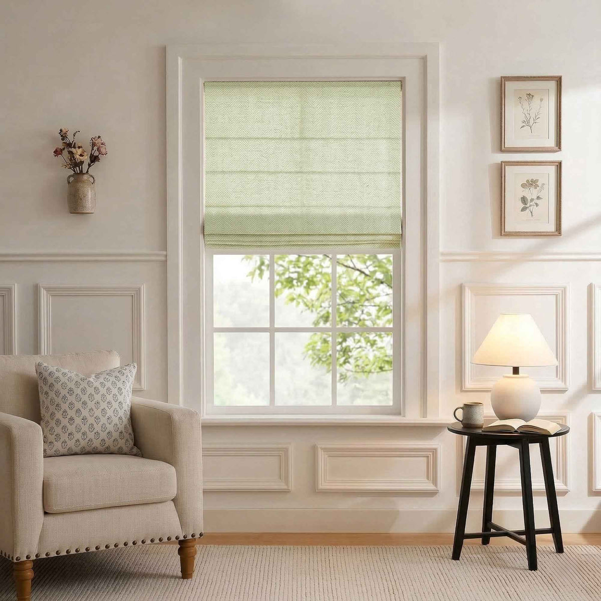 L-Mint Semi-blackout cotton-linen blend Roman shades - Detail View 10 | JOYDRAPE Bespoke Luxury