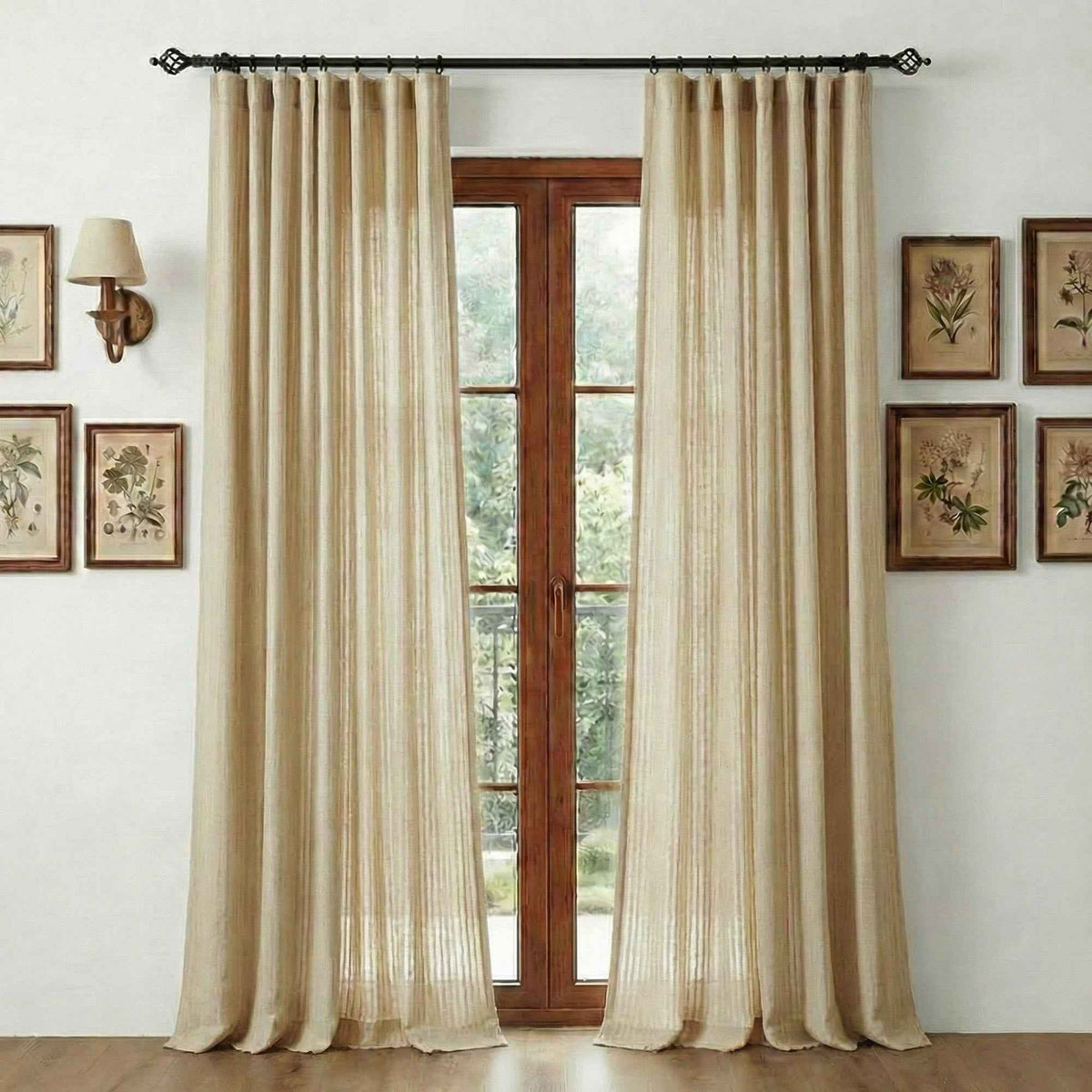 Chenilles Beige Striped Linen Curtains