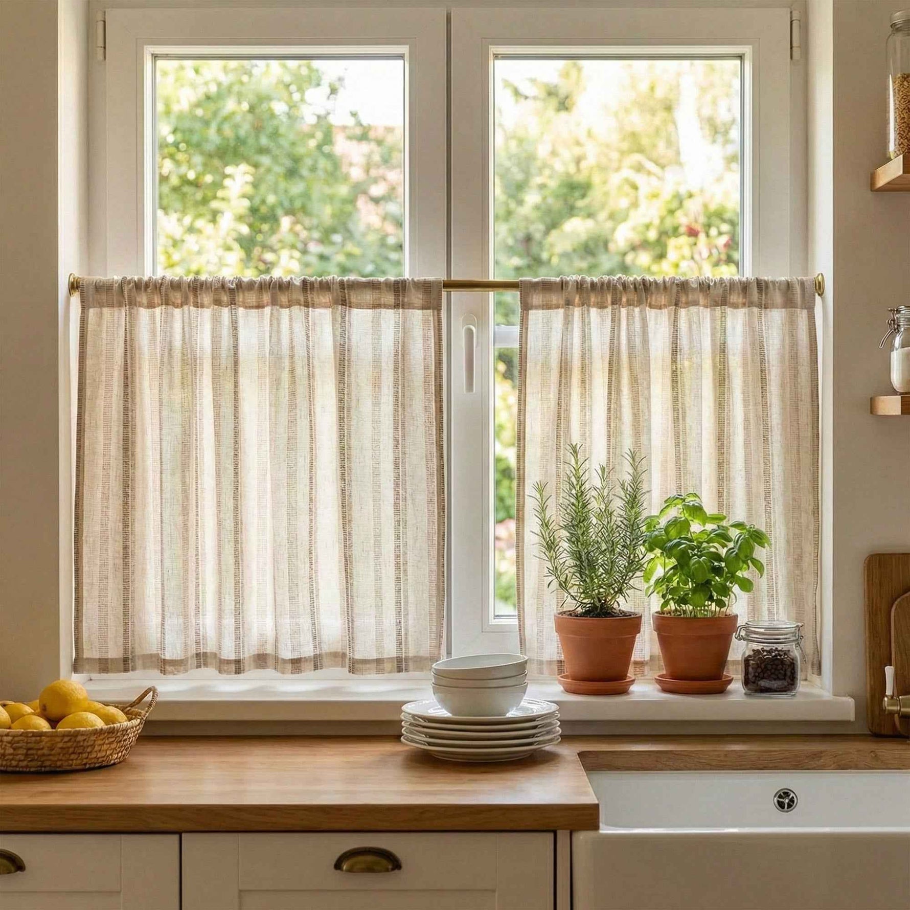 C-Stripe Dual-hue vertical textured cafe curtains