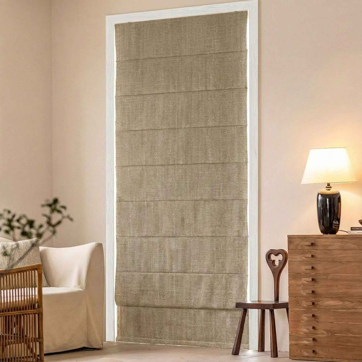 L-Lfluffy Cordless 100% Blackout Faux Linen Roman Shades - Detail View 4 | JOYDRAPE Bespoke Luxury