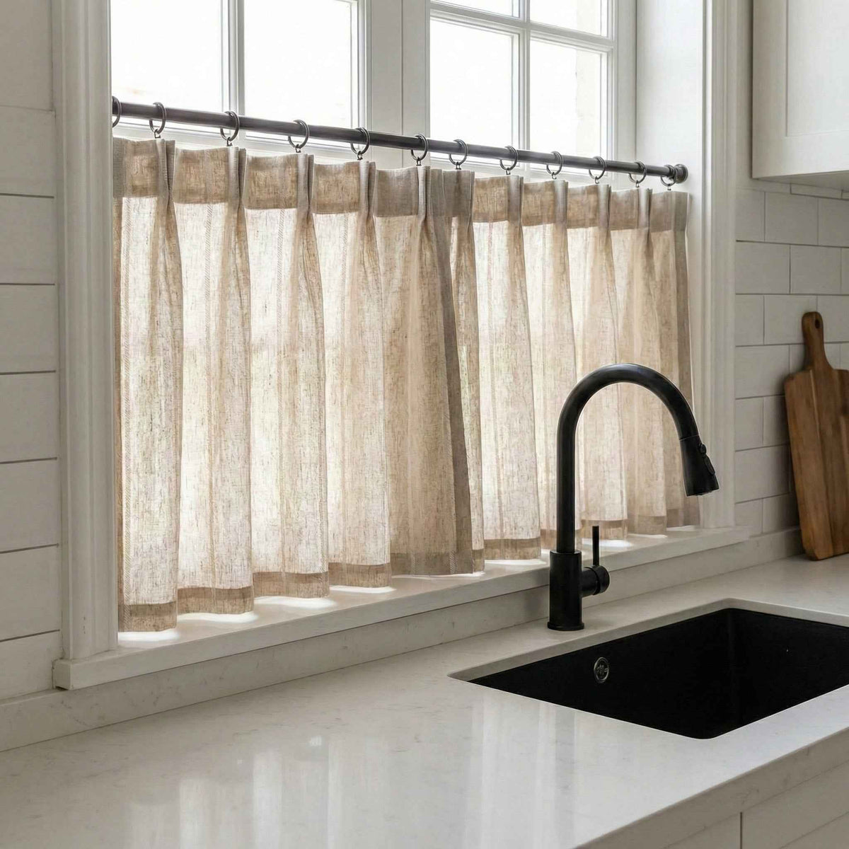 C-Query Light-Filtering Linen Textured Cafe Curtains