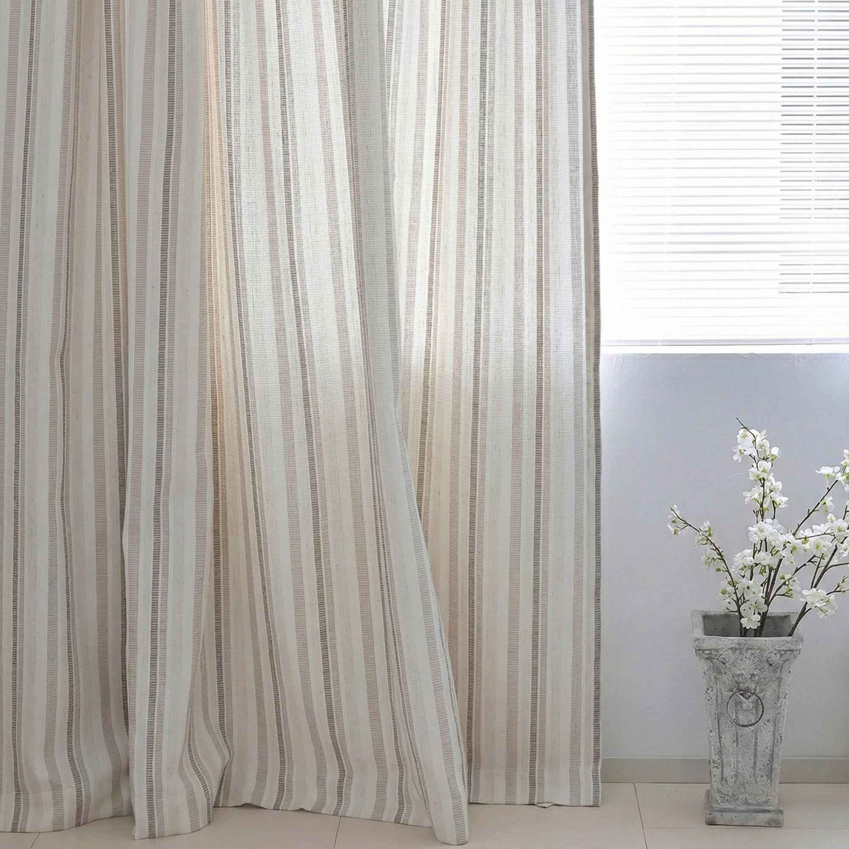 stripe Two-Tone Vertical Striped Linen Blend Curtains
