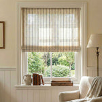 L-Bluestrip Cordless Striped Linen Blend Roman Shade - Detail View 3 | JOYDRAPE Bespoke Luxury