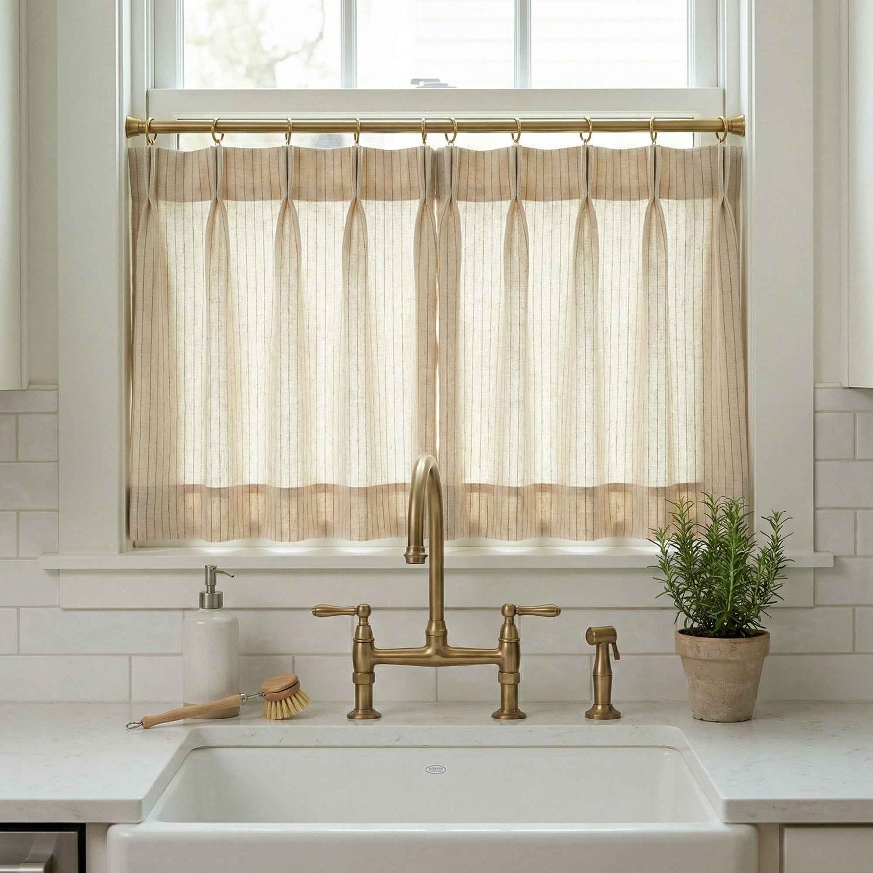 C-Stripe Cotton-Linen Blend Striped Cafe Curtains