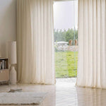 Line white plush-feel semi-sheer curtains