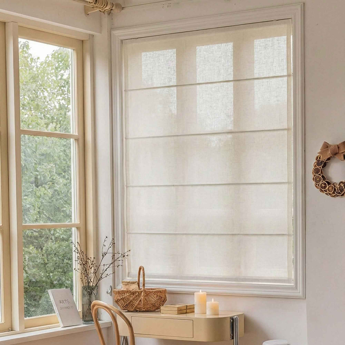 L-light Cordless Solid Linen Blend Roman Shades - Detail View 3 | JOYDRAPE Bespoke Luxury