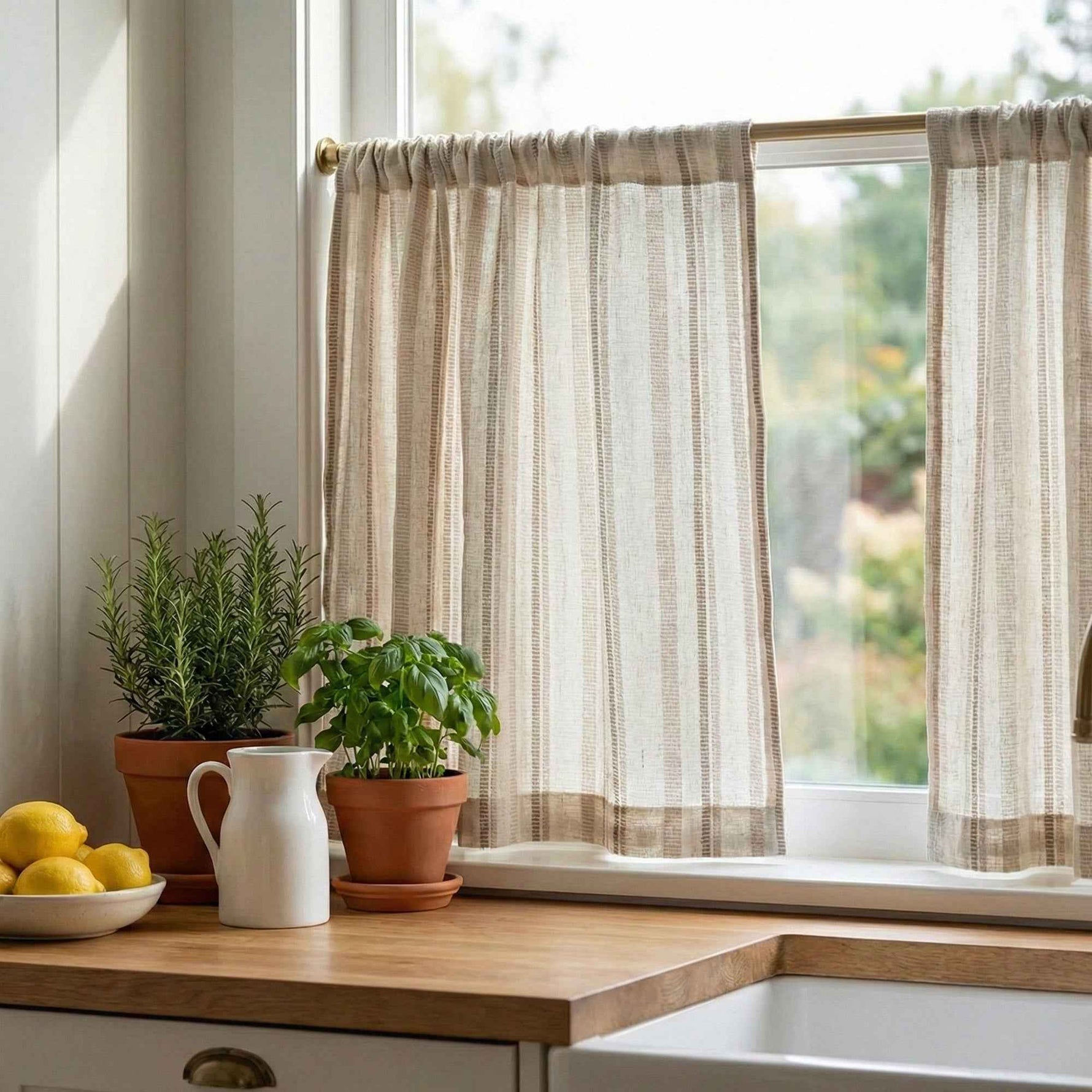 C-Stripe Dual-hue vertical textured cafe curtains