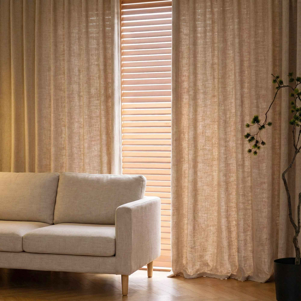 Waffle Natural Cotton Linen Blend Curtains