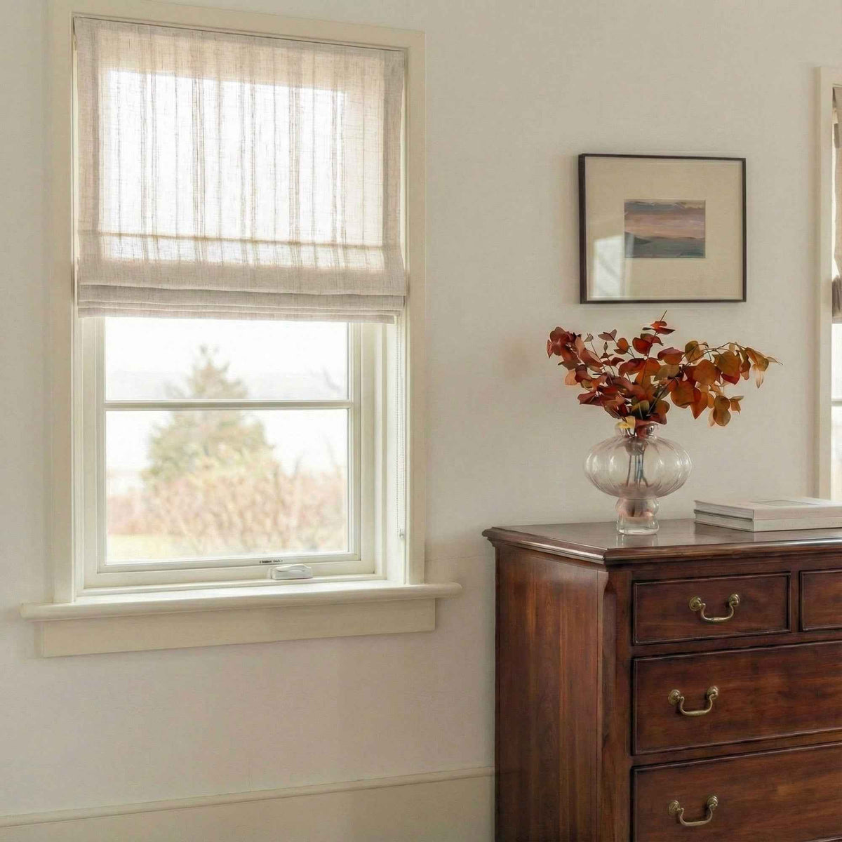 L-Linetrie Cordless Striped Sheer Linen Roman Shades - Detail View 5 | JOYDRAPE Bespoke Luxury