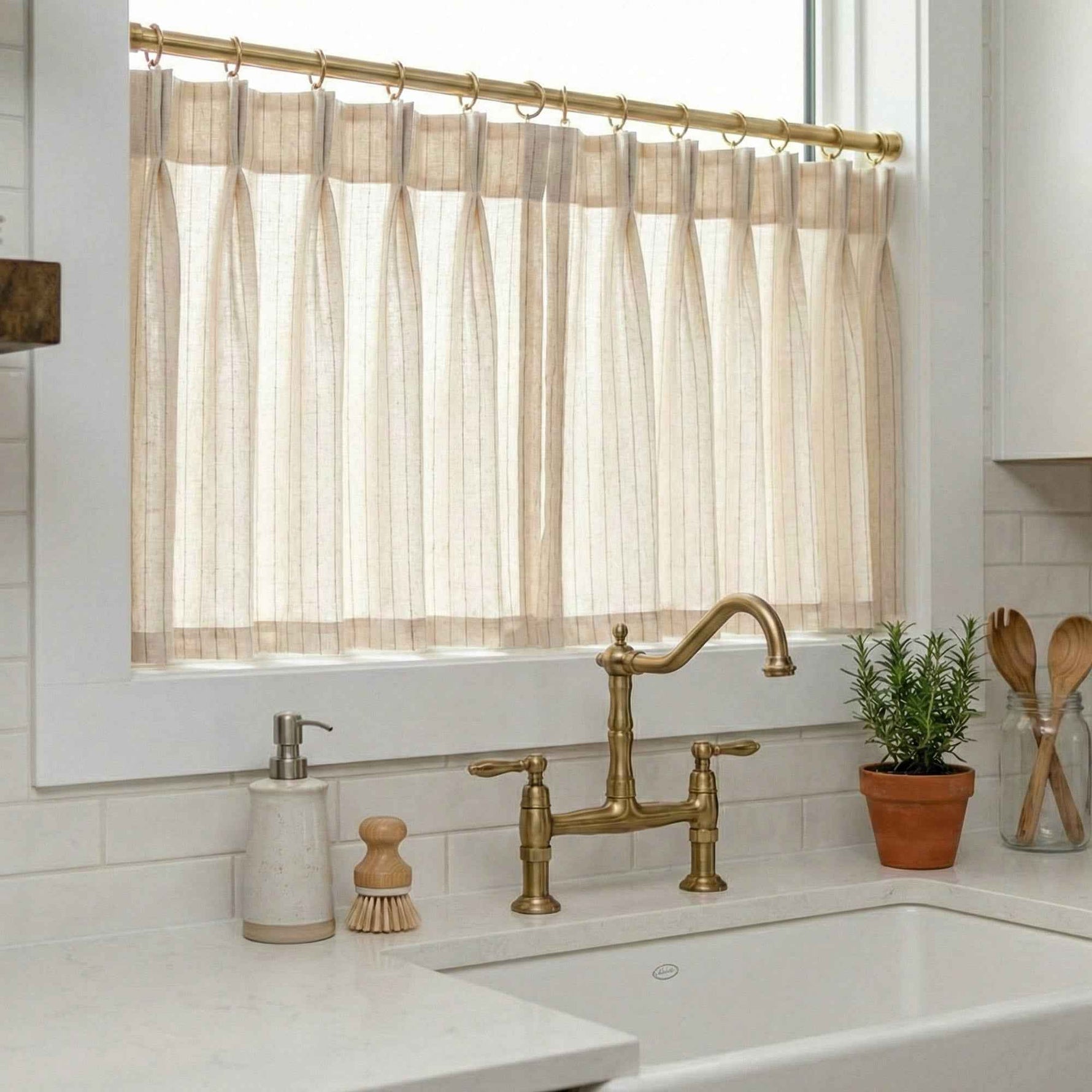 C-Stripe Cotton-Linen Blend Striped Cafe Curtains